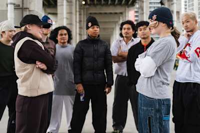 Phil Wizard, Hong10, Menno, Emma, Lee and dancers in the streets in Toronto, Canada during the shooting of the Red Bull BC One World Final Toronto 2026 video teaser on November 10, 2025   