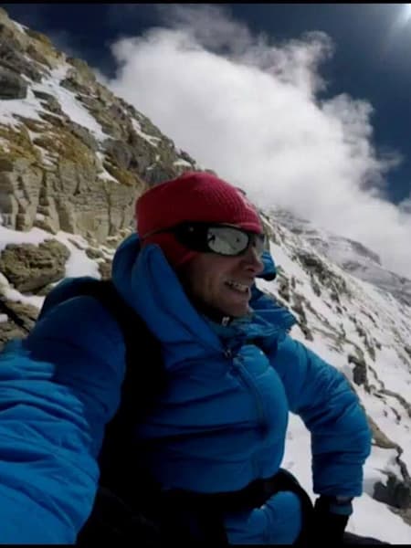 Kílian Jornet takes a selfie while climbing Everest
