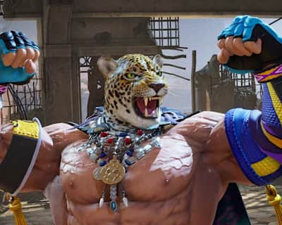 Image of the character King celebrating in the video game Tekken 8.