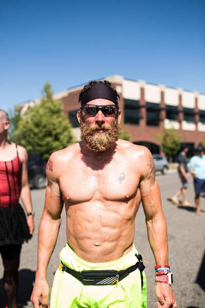 'Iron Cowboy' James Lawrence poses before setting off on an Ironman triathlon