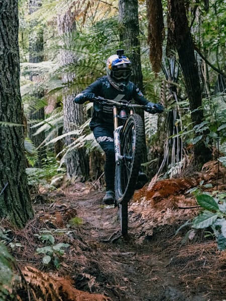 Brook MacDonald in the thick of Whakarewarewa Forest in Rotorua, New Zealand on April 2, 2021