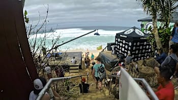 A POV shot in the tube at Pipeline.