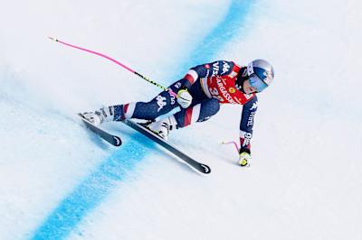 Lindsey Vonn beim Training für das Abfahrtsrennen der Frauen beim FIS Ski Alpin Weltcup auf der Kandahar-Strecke in St. Anton, Österreich, am 9. Januar 2025.