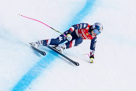 Lindsey Vonn during training for the women Downhill Race at FIS ski alpine world cup on the Kandahar Strecke in St Anton, Austria on January 9, 2025.