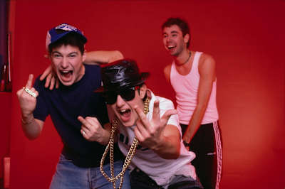 A photo portrait of mid-'80s Beastie Boys.