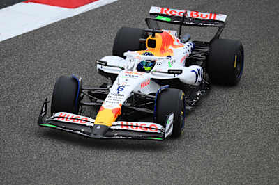 Isack Hadjar of France driving the (6) Visa Cash App Racing Bulls VCARB 02 on track during day one of F1 Testing at Bahrain International Circuit on February 26, 2025