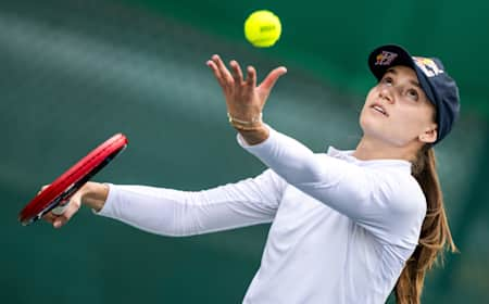 Elena Rybakina performs during the training session in Dubai, United Arab Emirates on  December, 16, 2023