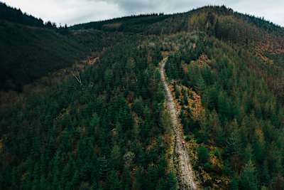 Rachel Atherton riding downhill in north Wales.
