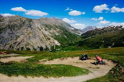 MTB riders take to a trail at Mottolino Bike Park in Livigno.