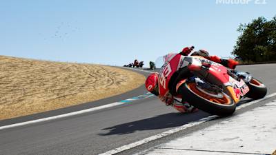 Marc Marquez at Laguna Seca Raceway's iconic Corksrew corner. One of three historical courses in the game 