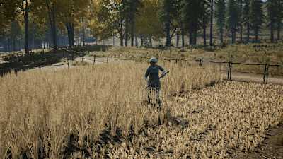 Captura de pantalla de Medieval Dynasty muestra a una campesina labrando el campo.