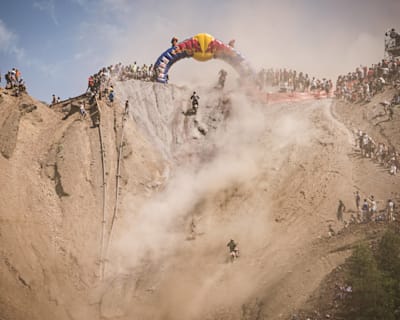 Event participants perform at Red Bull Hare Scramble in Eisenerz, Austria on June 3, 2018. 