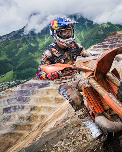 Manuel Lettenbichler performs during the Red Bull Erzbergrodeo 2024 in Eisenerz, Austria on June 2, 2024   