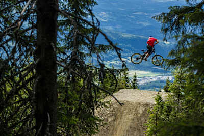 Martin Söderström performs a whip at Hafjell Bike Park in Hafjell, Norway.