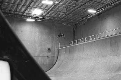 Tony Hawk skates a massive vert ramp during filming of The Original Skateboarder.