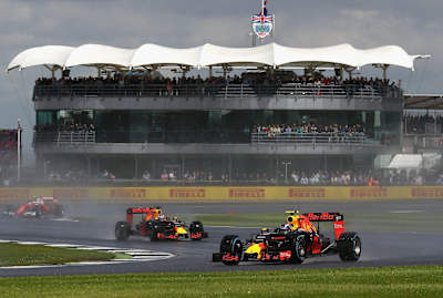 Max Verstappen of Red Bull Racing leads Daniel Ricciardo during the Formula One Grand Prix of Great Britain at Silverstone on July 10, 2016.