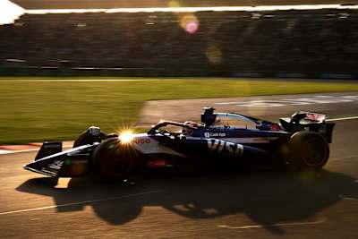 Liam Lawson driving during practice ahead of the F1 Grand Prix of Mexico at Autodromo Hermanos Rodriguez on October 25, 2024, in Mexico City.