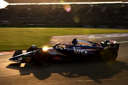 Liam Lawson driving during practice ahead of the F1 Grand Prix of Mexico at Autodromo Hermanos Rodriguez on October 25, 2024, in Mexico City.