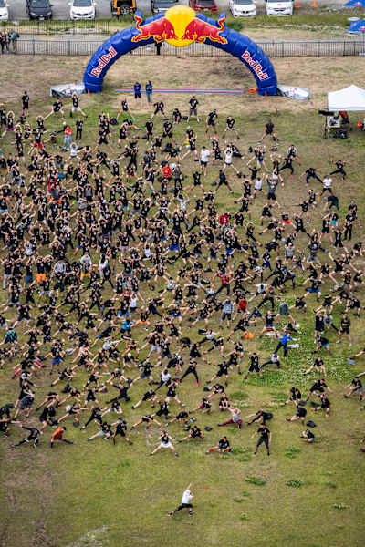 Participabts gather on the field at Whistler, Canada for Red Bull 400.