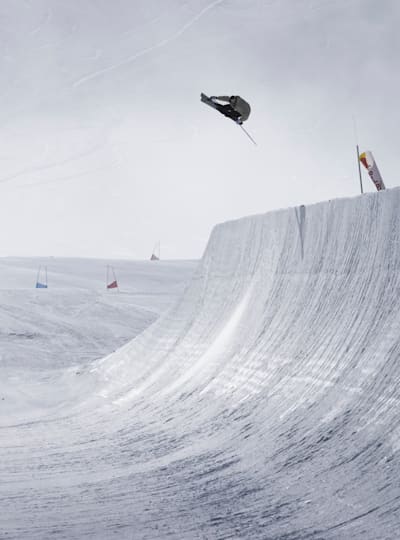 Noah Bowman airing out of a Super Pipe in Saas-Fee
