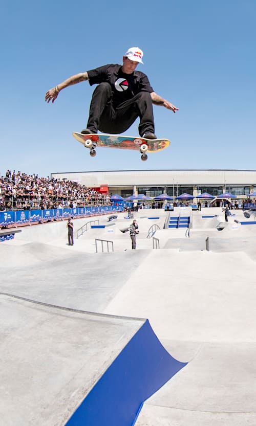Ryan Sheckler performs an ollie at Red Bull Drop In Tour in Santiago, Chile on 5 October, 2024.