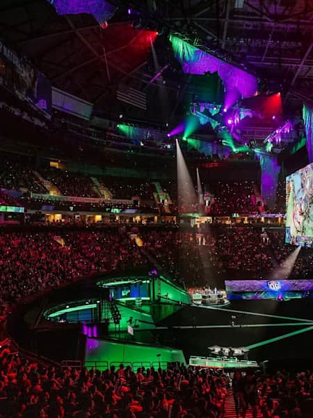 A photo of the massive crowd at The International 8 in Vancouver, Canada.