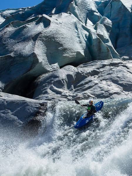 Nouria Newman kayaking the Clendenning glacier in British Columbia, Canada.
