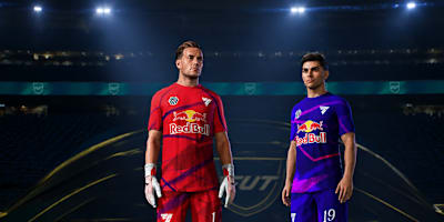 A screenshot from EA FC 27 showing players in Red Bull kits.