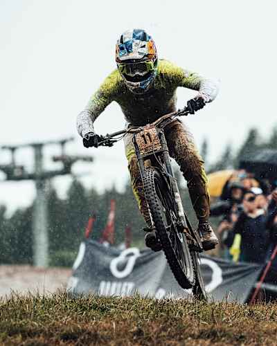 Loic Bruni performs at UCI DH World Cup in Les Gets, France on July 3rd, 2021