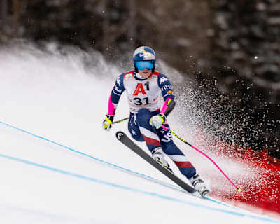 Lindsey Vonn in action during the women Super G Race of FIS Ski Alpine World Cup at the Karl Schranz Rennstrecke in St. Anton, Austria.