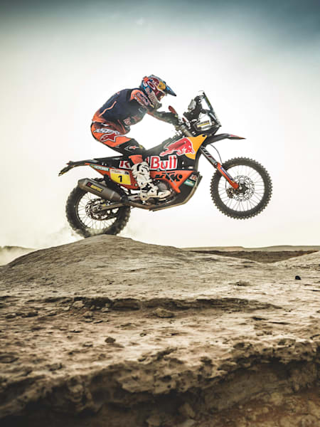 Sam Sunderland of the Red Bull KTM Factory Team tests the KTM 450 Rally ahead of the 2018 Dakar Rally.