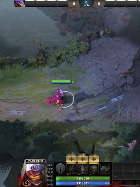 The Dota 2 hero Pangolier walks through the map while the best items are displayed.