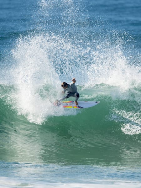 Julian Wilson releases his tail while surfing at Jeffreys Bay in South Africa.
