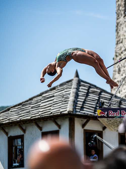 Xantheia Pennisi of Australia dives from the 21.5 metre platform on Stari Most during the third stop of the Red Bull Cliff Diving World Series in Mostar, Bosnia and Herzegovina on September 5, 2025.