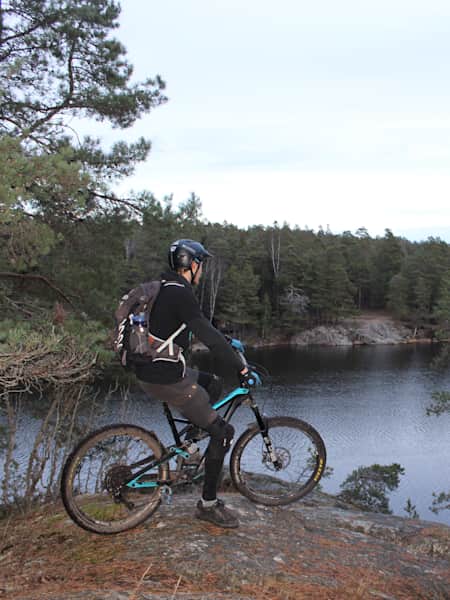 A mountain biker in Nacka nature reserve Stockholm