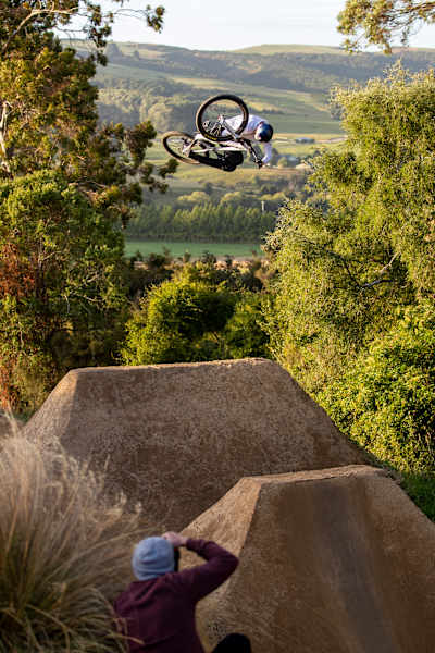 Brandon Semenuk performs during day 1 at Farm Jam in Winton, New Zealand on January 31, 2020.