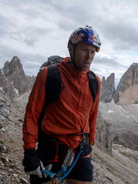 Patrick von Känel (SUI2) climbing the via ferrata in Sexten