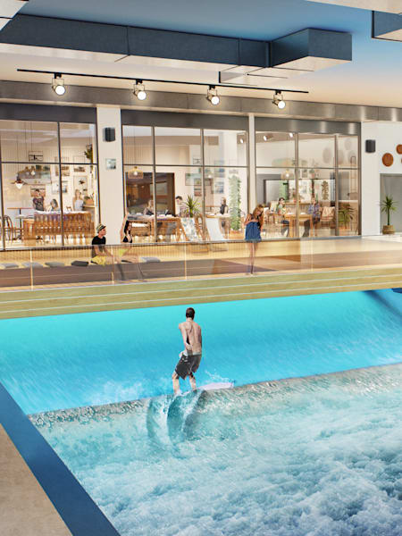 Le City Surf Park qui proposera la plus grande vague de surf indoor d'Europe, sera accolé au stade de l'Olympique lyonnais à Lyon.