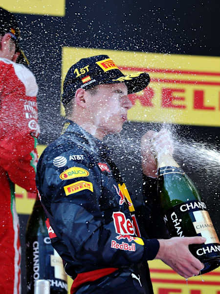 Max Verstappen celebrates winning the Spanish Grand Prix, becoming the youngest winner in the history of Formula One. 