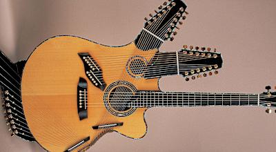 Studio still of a 1995 Manzer Pikasso II multi-necked acoustic guitar.