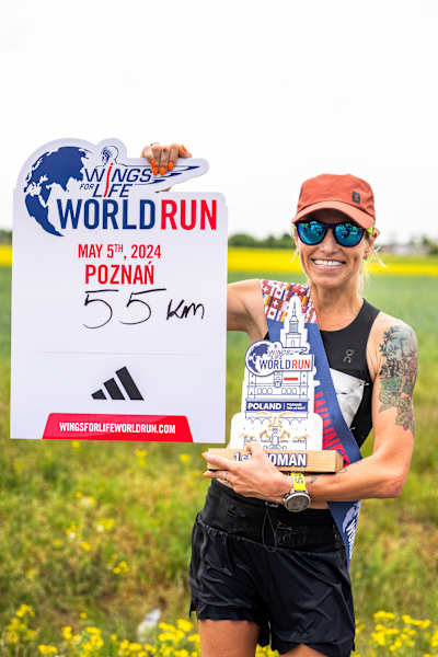 Women's winner Dominika Stelmach of Poland poses for a portrait at the Wings for Life World Run Flagship Run in Poznan, Poland on May 5, 2024.