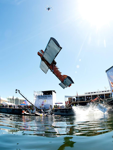 Competitors perform during Red Bull Flugtag at the V&A Waterfront in Cape Town, South Africa on December 9th, 2012.