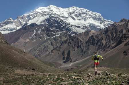 Fernanda Maciel runs in Cerro Aconcagua in Mendoza, Argentina on January 11th, 2016.