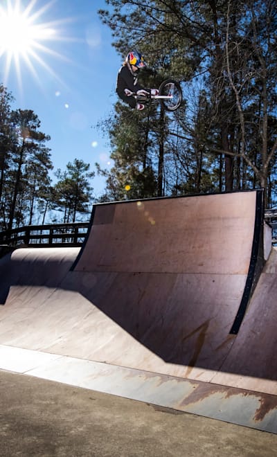 Nikita Ducarroz rides at Sk8 Cary park in Cary, North Carolina on February 3, 2021. 