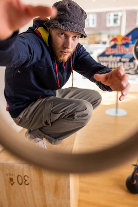 Menno is posing for a portrait at Red Bull Under My Wing with Menno in Rotterdam, Netherlands on August 27, 2021