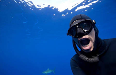 Daan grabs a shark selfie on a previous dive