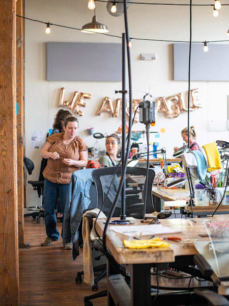 A photo of the workshop at ABLE, an ethical clothing company based in Nashville, USA.