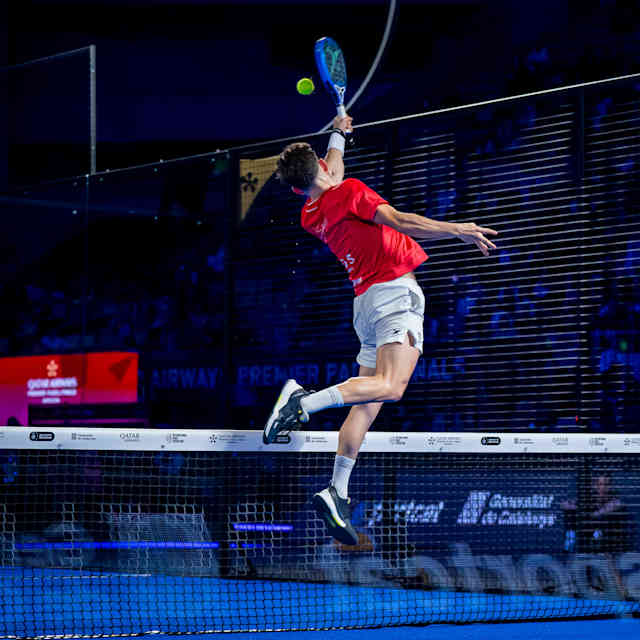 Jon Sanz competing in the Final in the Premier Padel 2024 Finals Barcelona, Spain on December 22, 2024