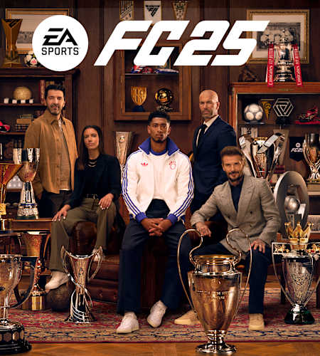 Cover von EA Sports FC 25 zeigt Legenden wie Zinedine Zidane, David Beckham und mehr.