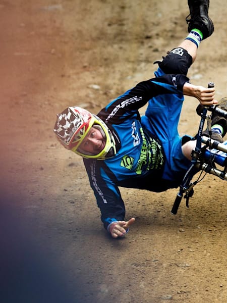 Rider falls off bike.